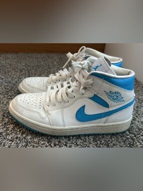 Nike White and Light Blue High-Top Sneakers